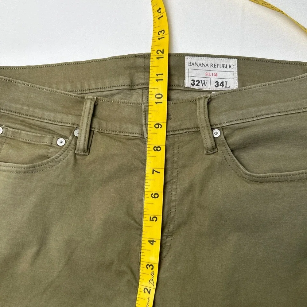 Banana Republic Mens Slim Fit 5-Pocket Stretch Pants Size 32x34 Olive Green
